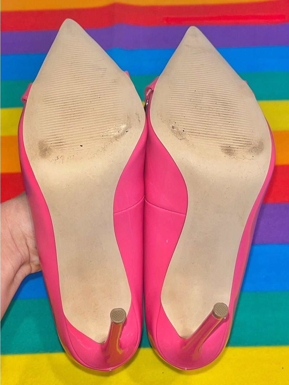 Steve Madden Pink Patent Leather Pointed-Toe Silver Chain Pumps 4 Inch Heel NWOT - Picture 6 of 6